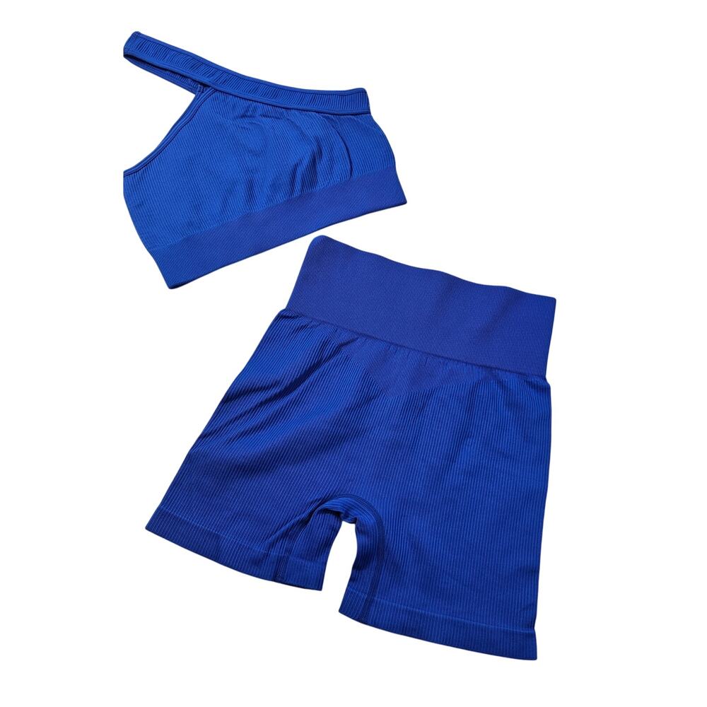 Women's One-Shoulder Sports Set - Royal Blue Leggings & Top